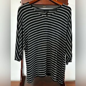 J. Jill Women’s Large Black Neutral Gray Striped Three Quarter Sleeve Top